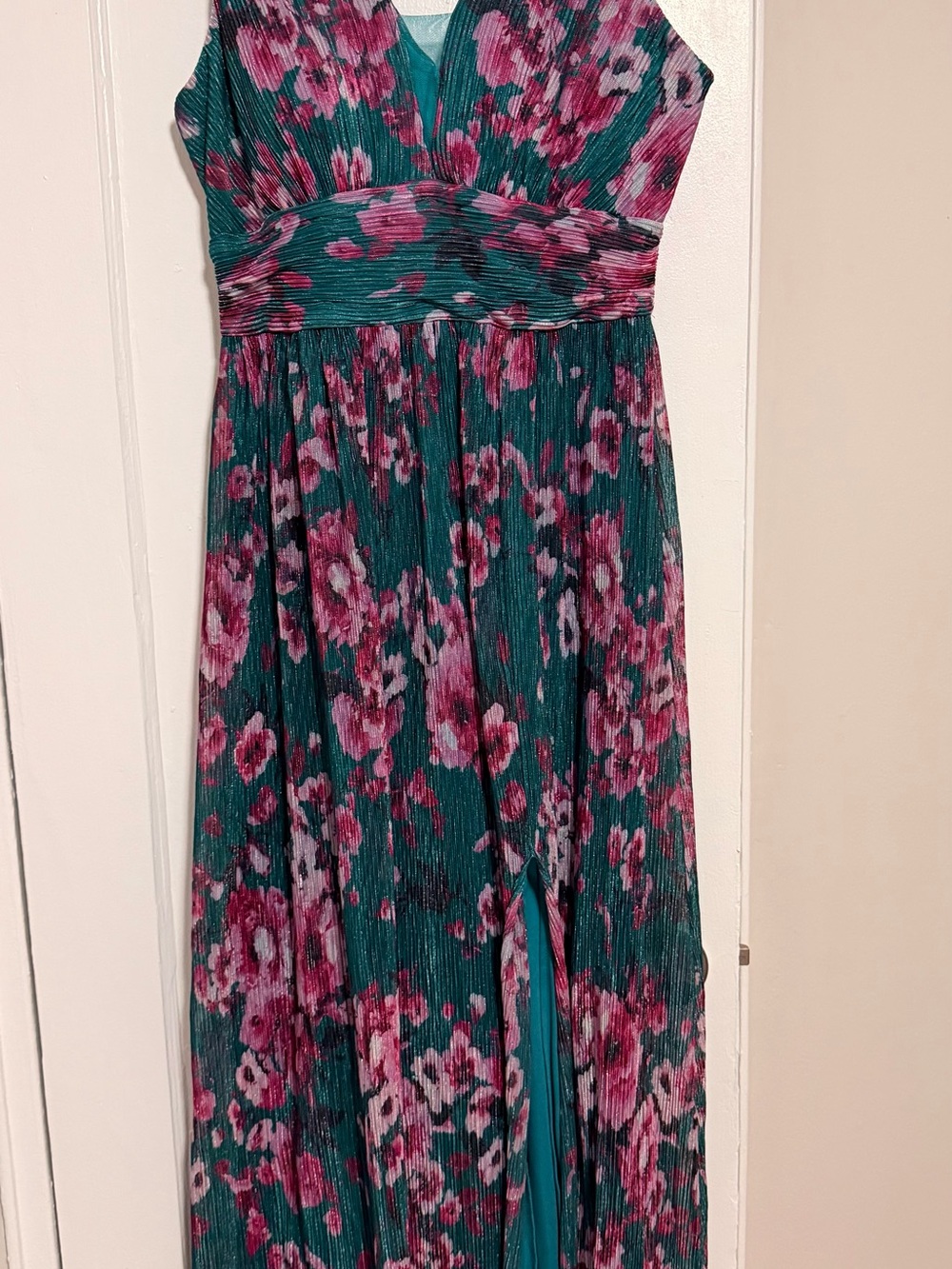 Teal Maxi Dress with Pink Floral Print